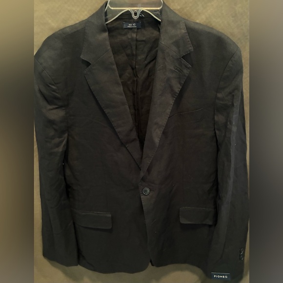 NWT Piombo Men’s Black Unlined Linen Style Blazer w/Flap Pockets; Size 40 - Picture 2 of 14
